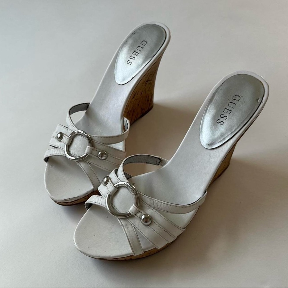 Guess White Wedge Slip-On Shoes with Bow Detail
